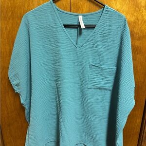 Teal V-Neck Women's Top